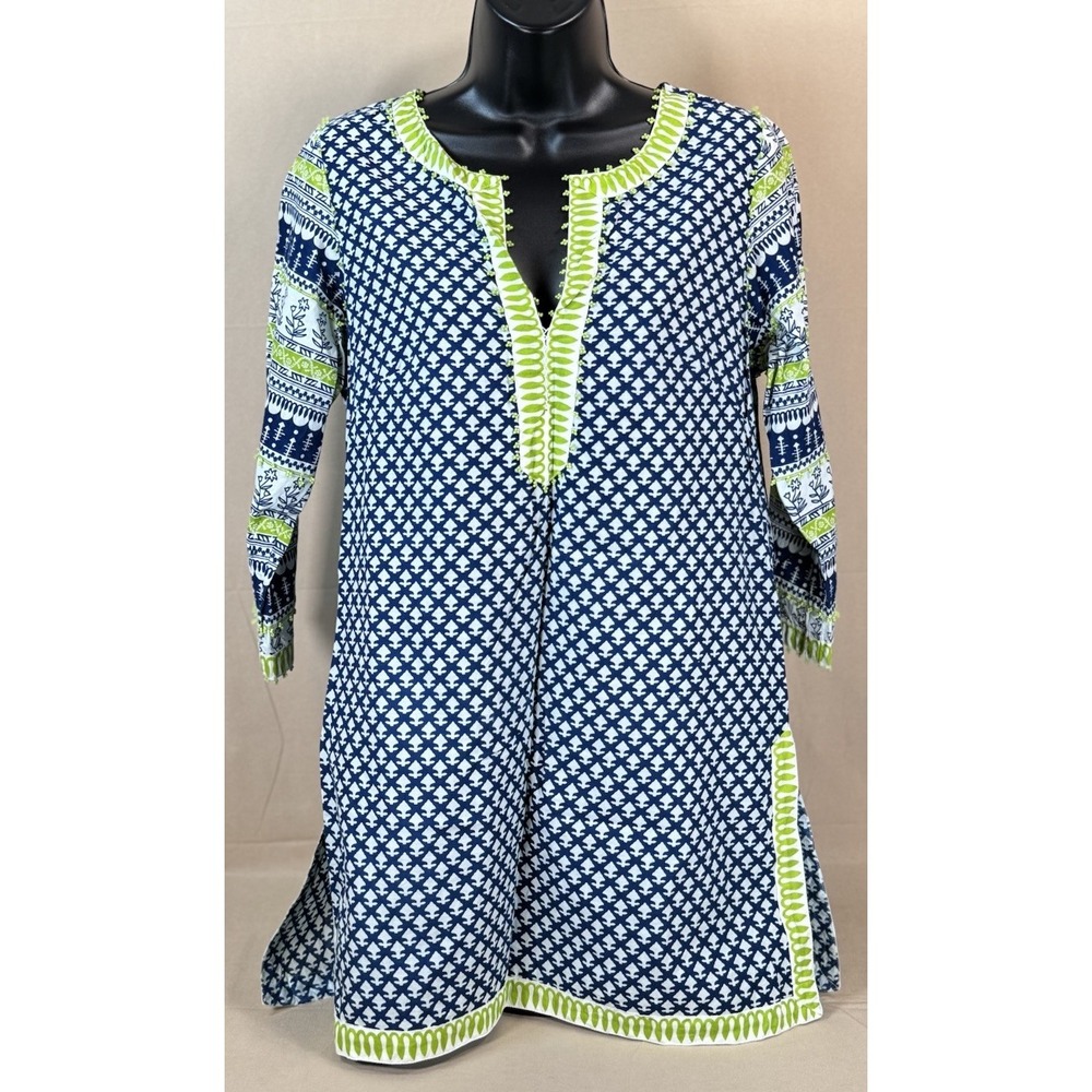 Gretchen Scott S Women Tunic Blouse Floral Geometric Artsy Beach Resort